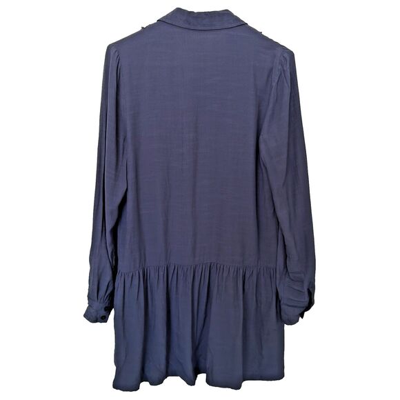 Free People Drop Waist Shirt Dress Navy M Boho Chic Whimsigoth Cottagecore Y2K - Picture 4 of 7